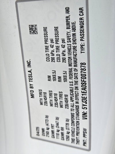 2025 Tesla Model 3 Long Range